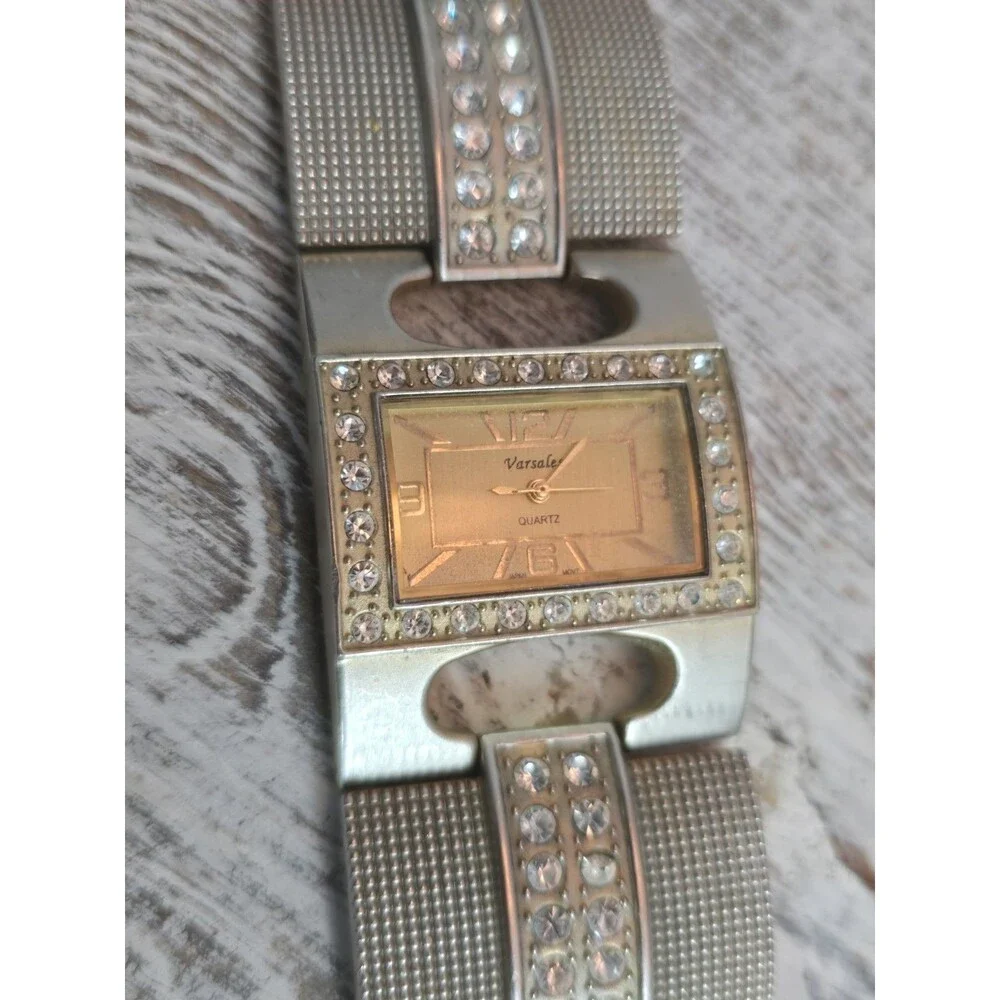 Varsale Rhinestone Bracelet Watch Silver Tone Rectangle Face Fashion Watch #173